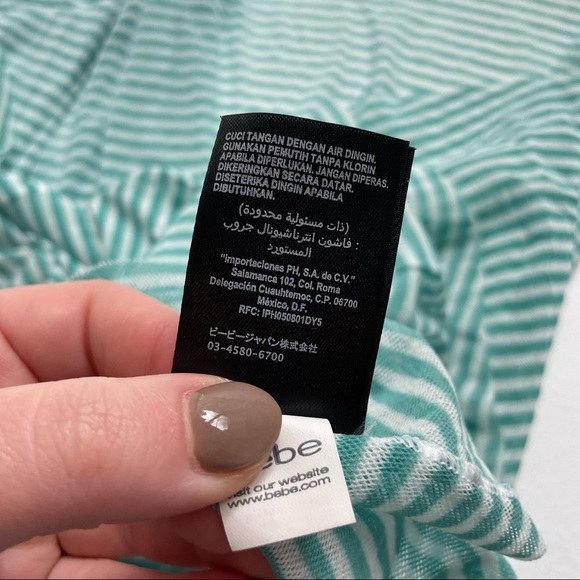 BeBe Green and White Striped Strapless Shirt - Picture 2 of 10